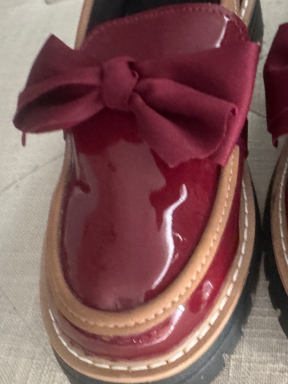 Bow Accent Patent Loafers in Burgundy - Picture 3 of 8